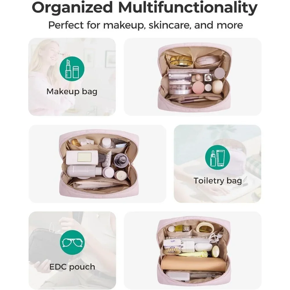 Travel Makeup Bag, Wide Opening Cosmetic Bag Compact & Spacious, Water-Resistant